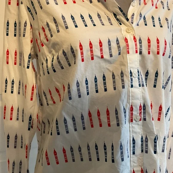 Boden White Button-Up with Big Ben Print - Picture 2 of 3